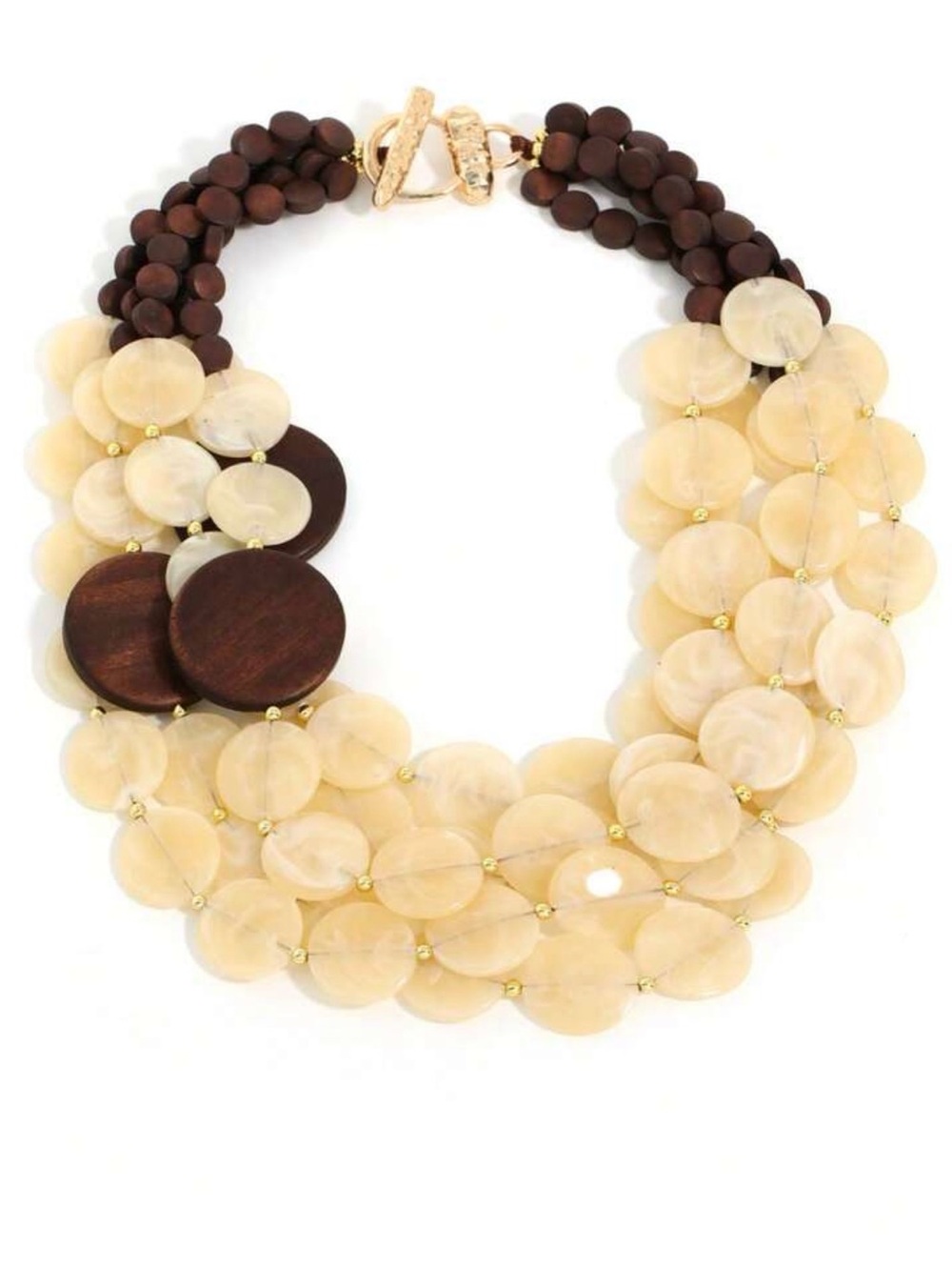 Wooden Resin Beige and Dark Brown Choker Statement Necklace Resort Vacation